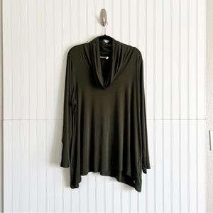 LOGO by Lori Goldstein Green Cowlneck Cotton Slub Knit Top